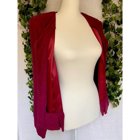 Vintage Kathie Lee Collection Maroon V neck Blazer with Shoulder Pads size 14 L - Picture 3 of 11